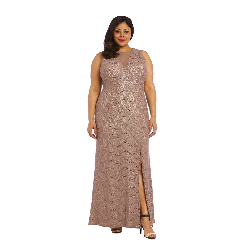 Nightway Women's Illusion Glitter Lace Gown.